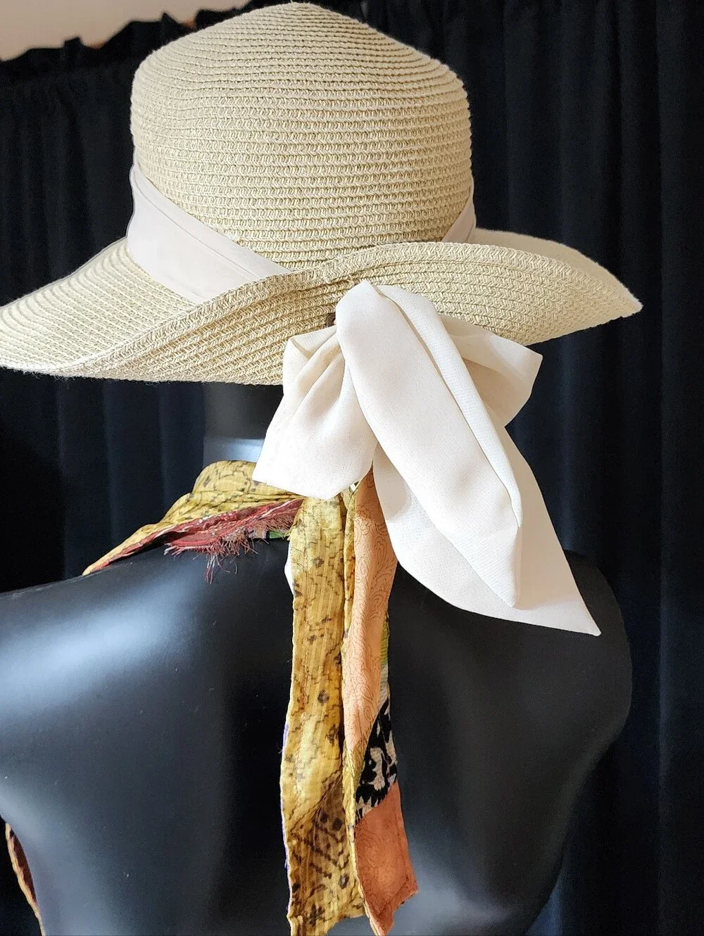 Sun N Sand Wide Brim Straw Hat White Bow UPF 50